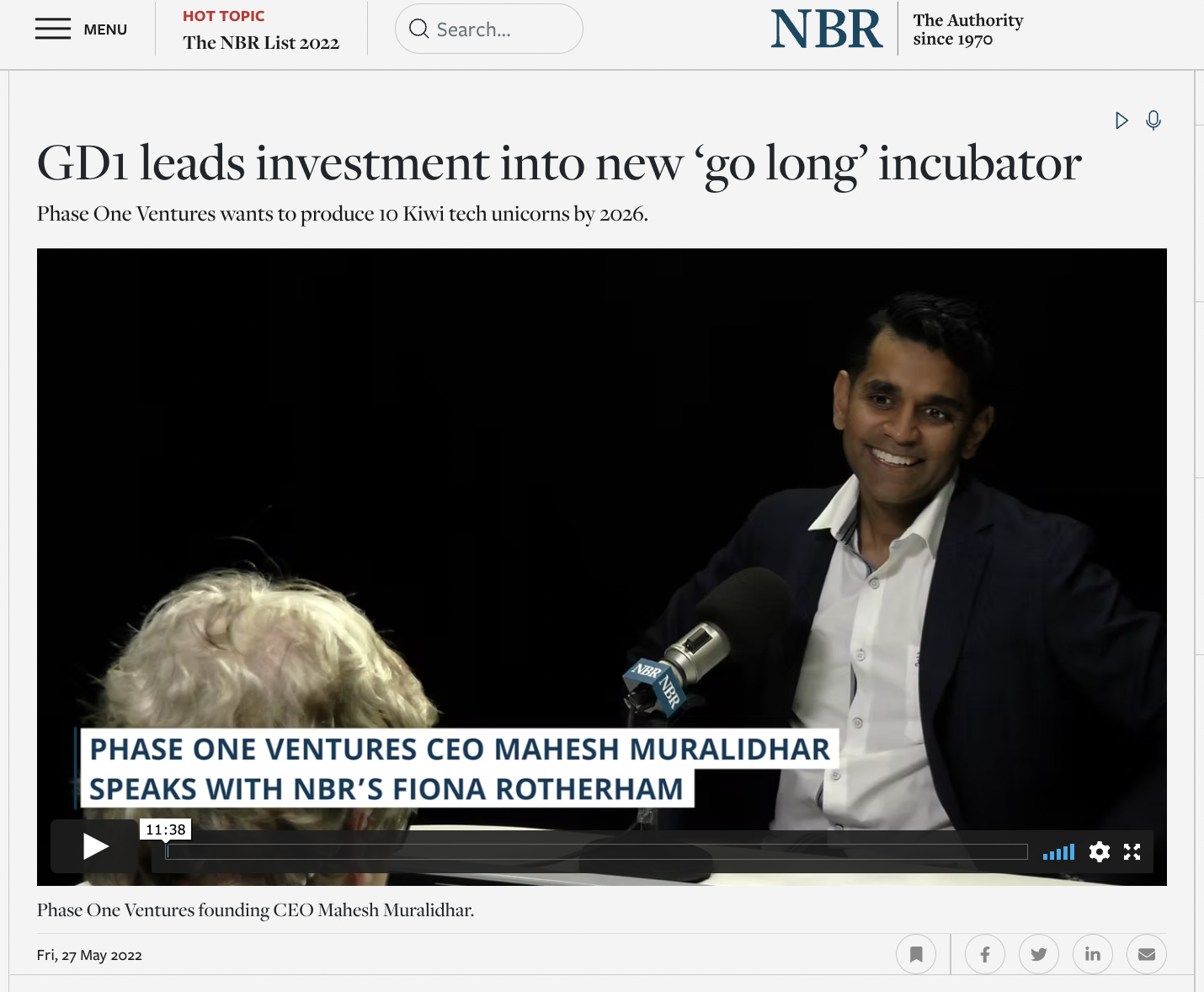 GD1 and Phase One Ventures features in NBR