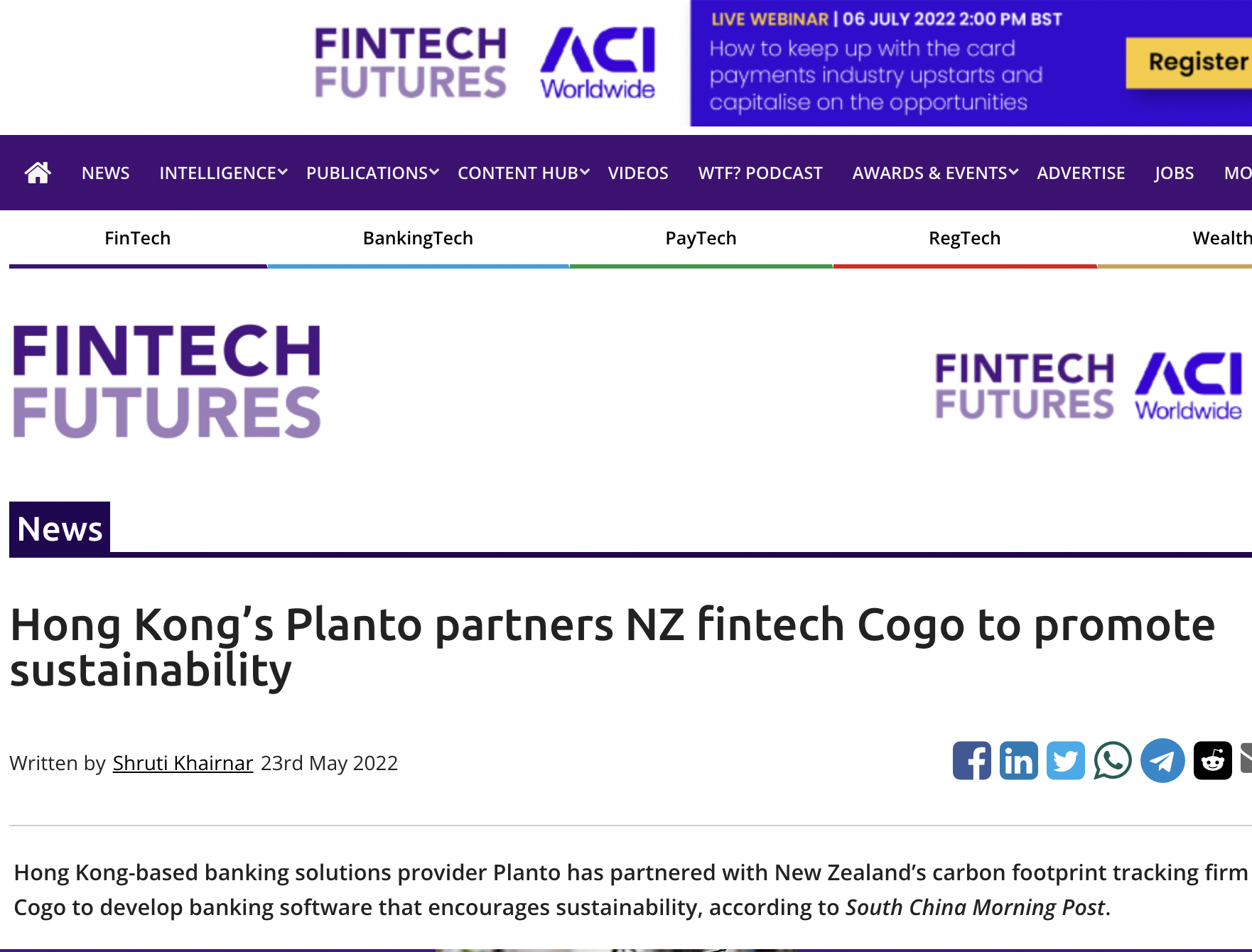 Cogo and Planto feature in Fintech Futures